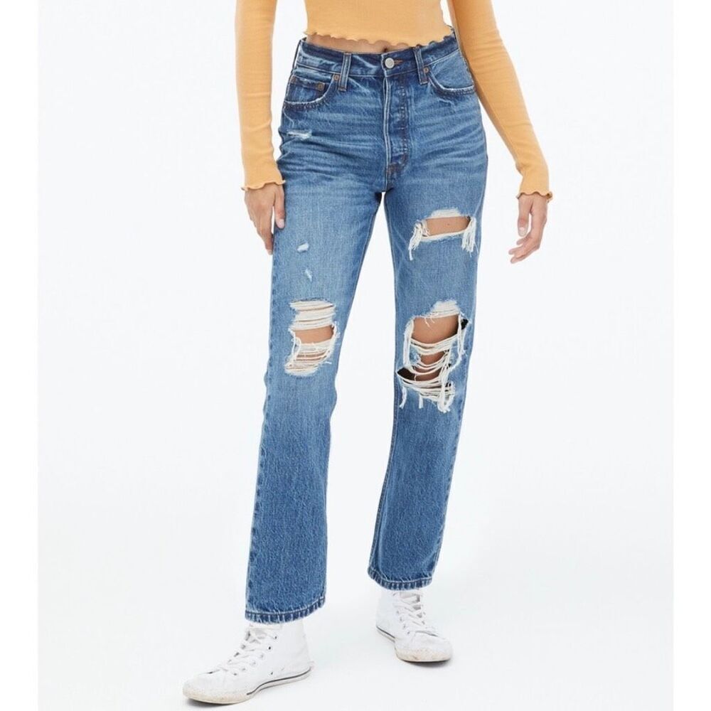 Aeropostale 90's Super High Rise Straight Jeans Distressed Women’s Size 8